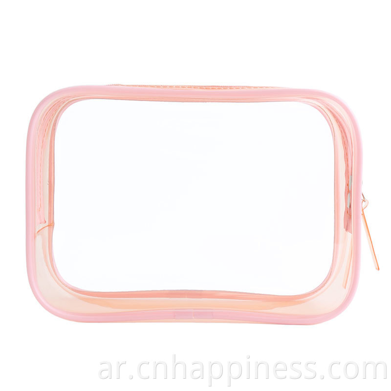 شعار مخصص مقاوم للماء الشفافة PVC Zip Bag Make Up Gift Travel Pink Beal Beach Bag Fashion Plastic Commetic Makeup Bags